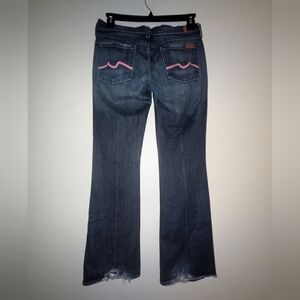 7 for All Mankind Women's Flare Jeans with Pink On The Back Pockets Size 29